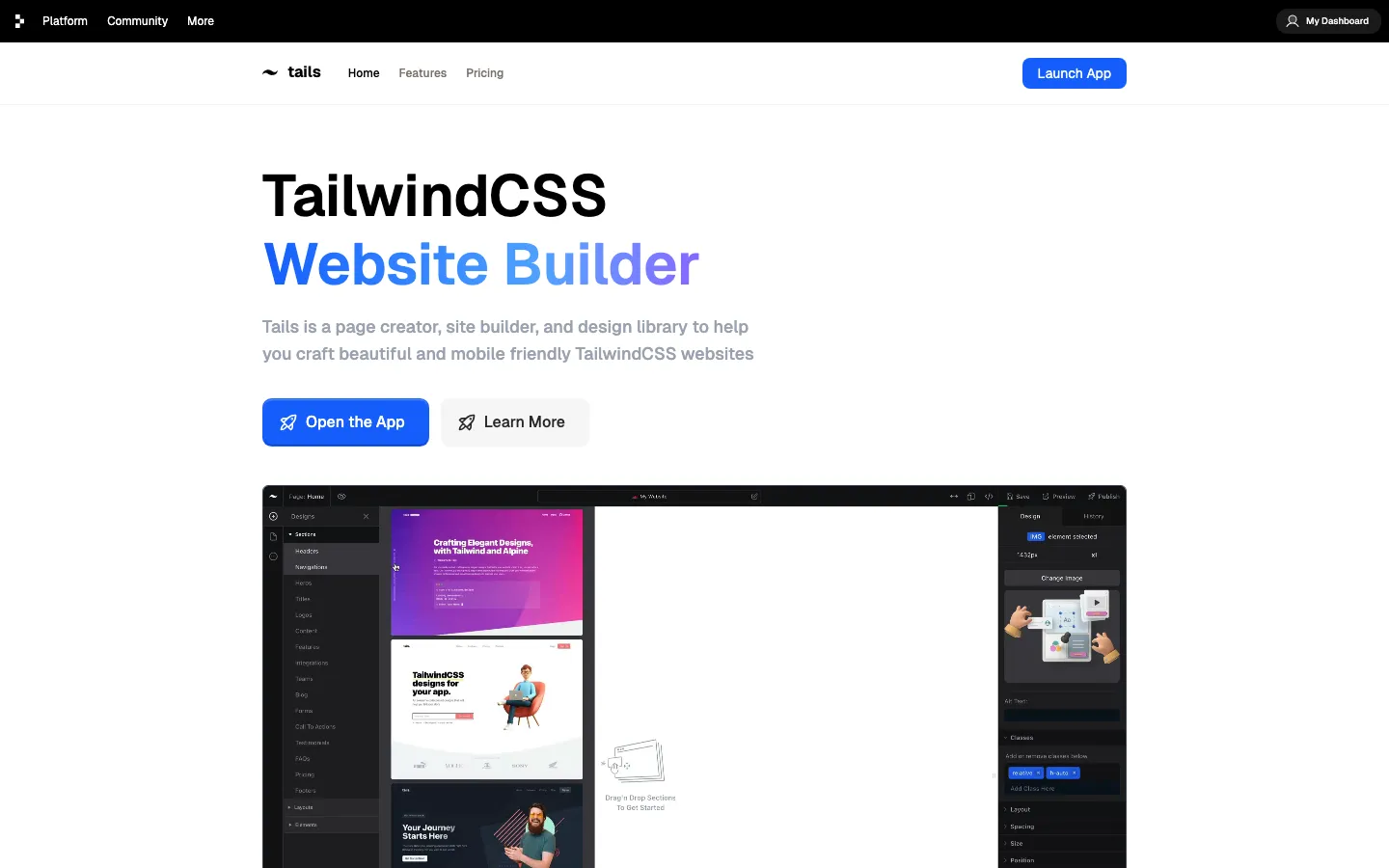 Screenshot reference for DevDojo Tails Components