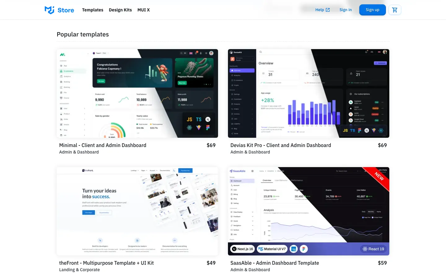 Screenshot reference for MUI Templates Bundle