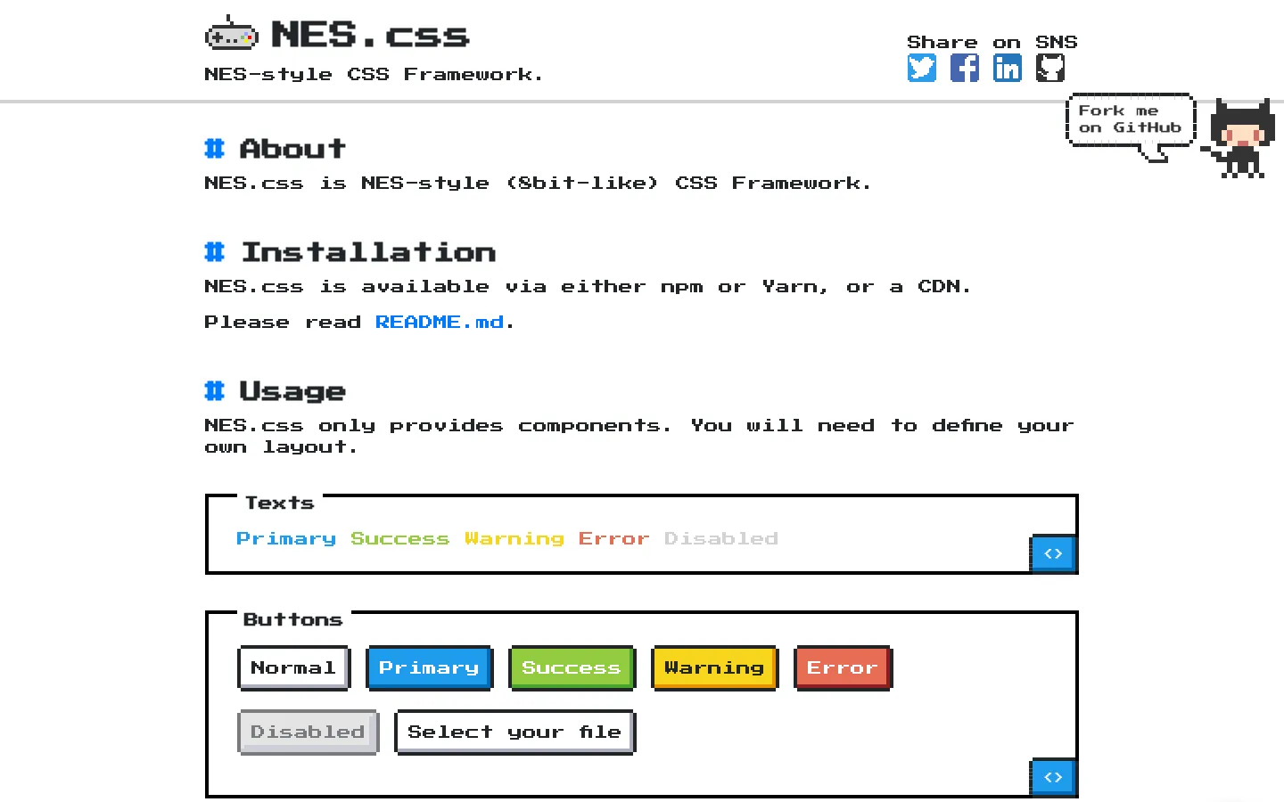 Screenshot reference for NES.css