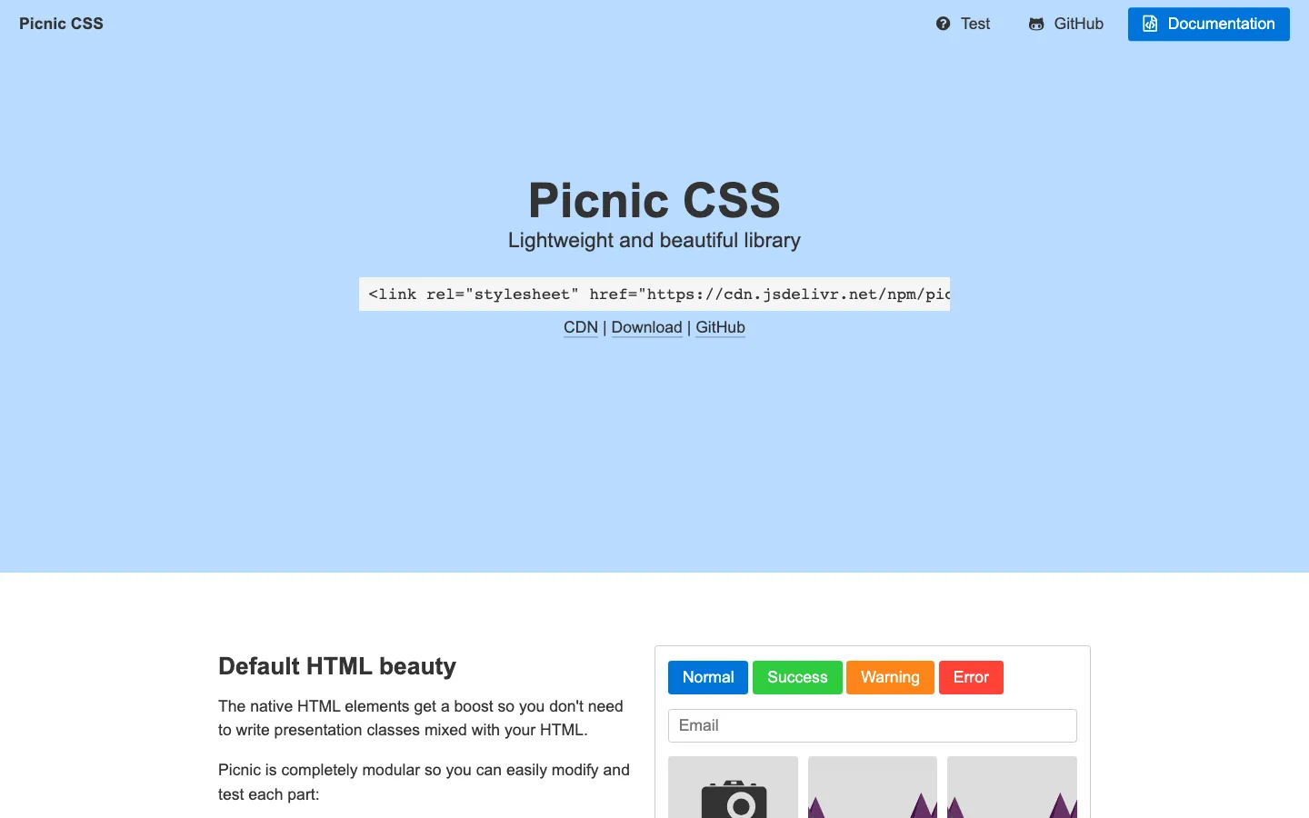 Screenshot reference for Picnic CSS