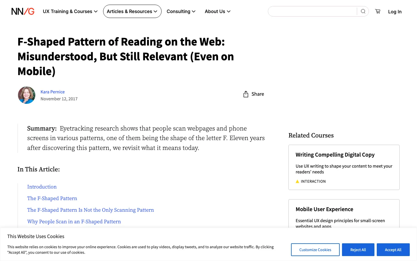 Screenshot reference for F-Pattern Reading Layout