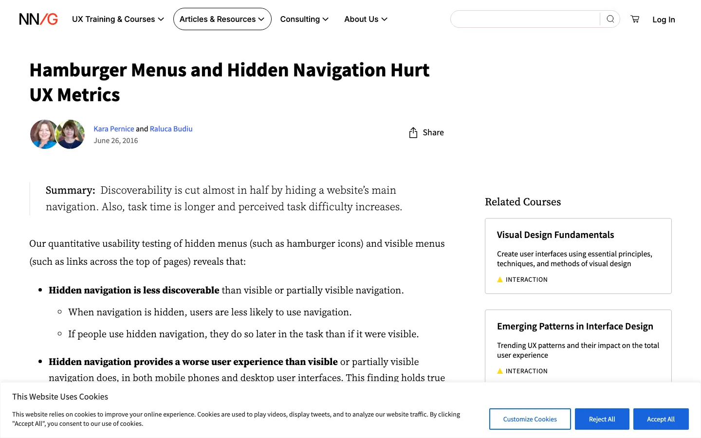Screenshot reference for Hamburger Navigation Pattern
