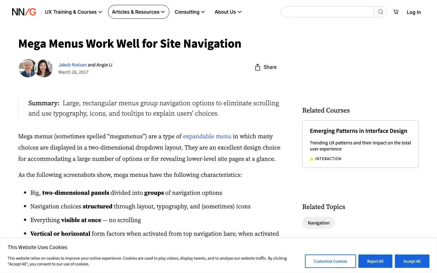 Screenshot reference for Mega Menu Navigation Pattern