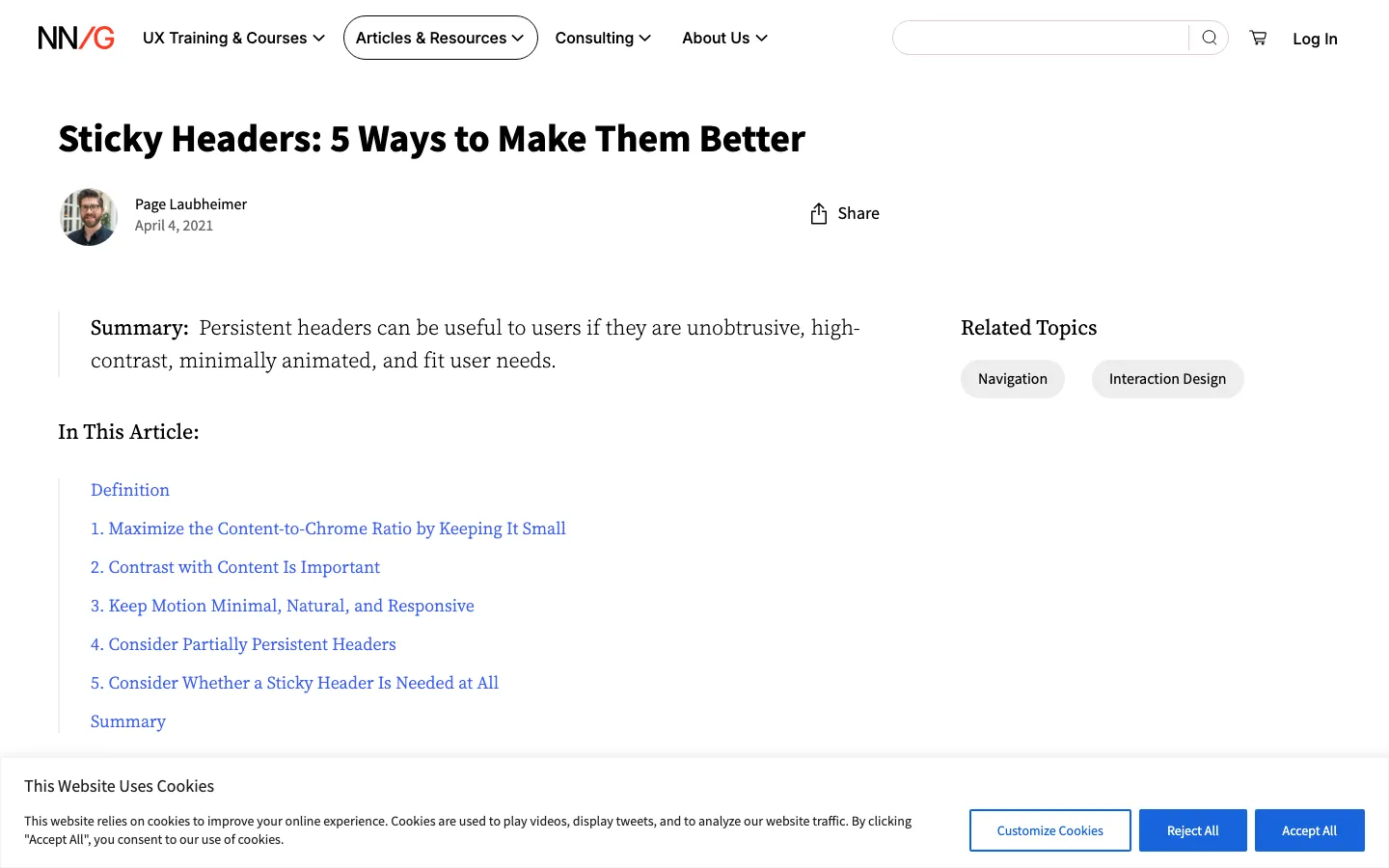 Screenshot reference for Sticky Header Pattern