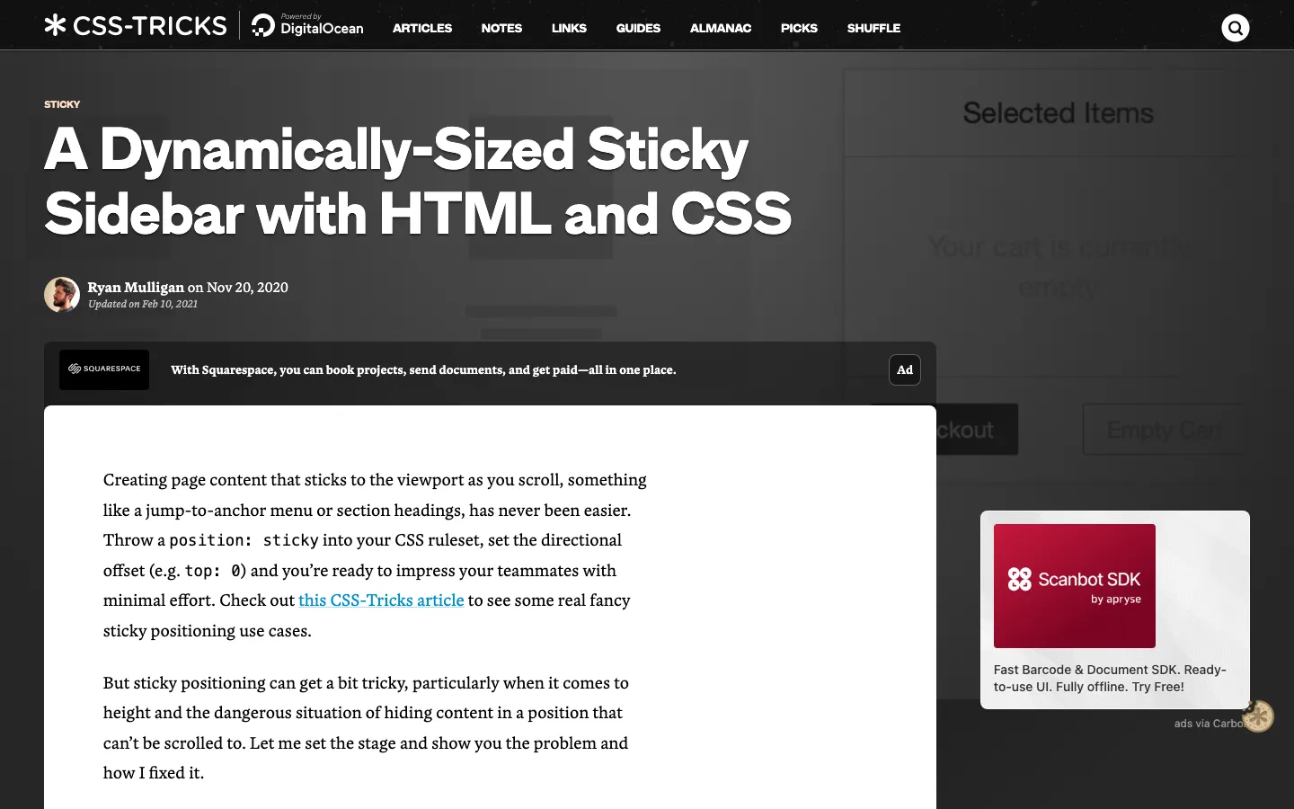 Screenshot reference for Sticky Sidebar Pattern