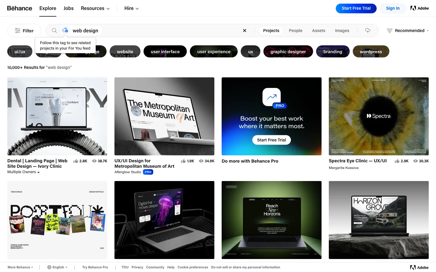Screenshot reference for Behance Web Design Search