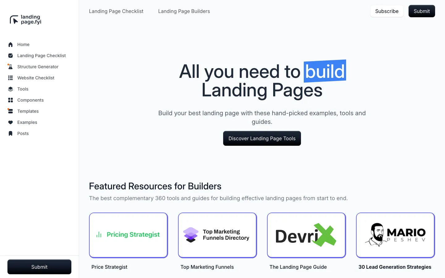 Screenshot reference for Landing Page FYI
