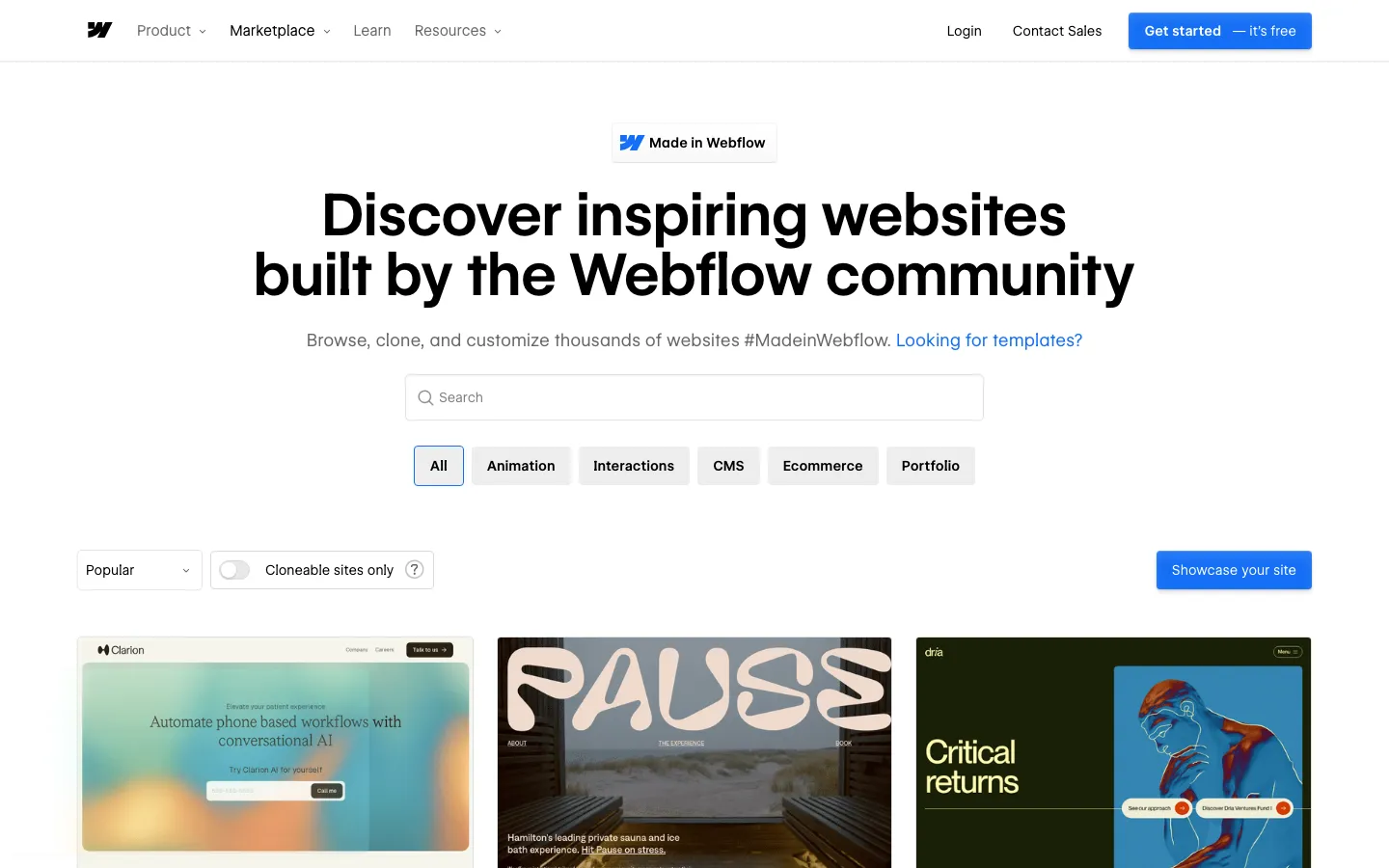 Screenshot reference for Made in Webflow