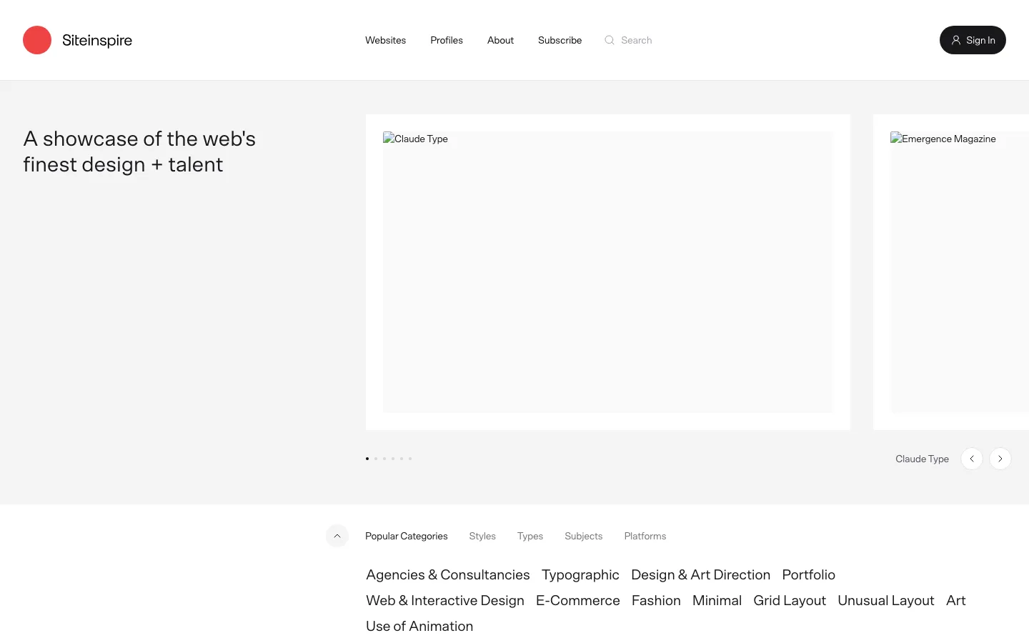 Screenshot reference for SiteInspire