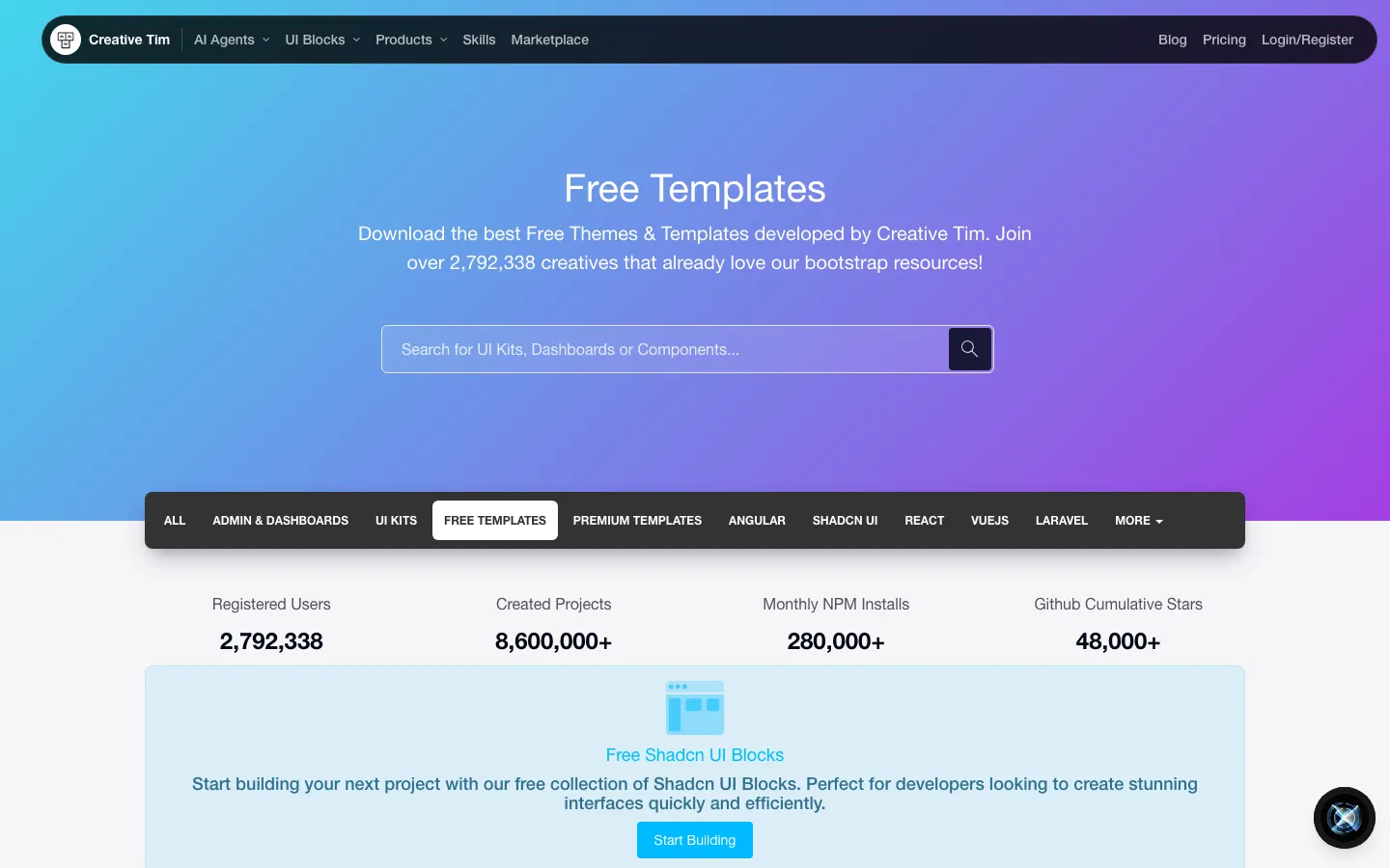 Screenshot reference for Creative Tim Free Templates