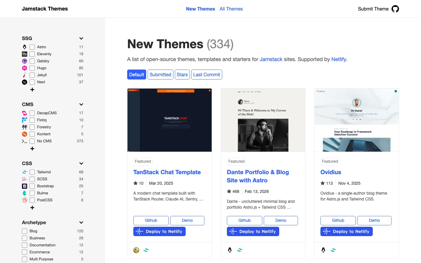 Screenshot reference for Jamstack Themes