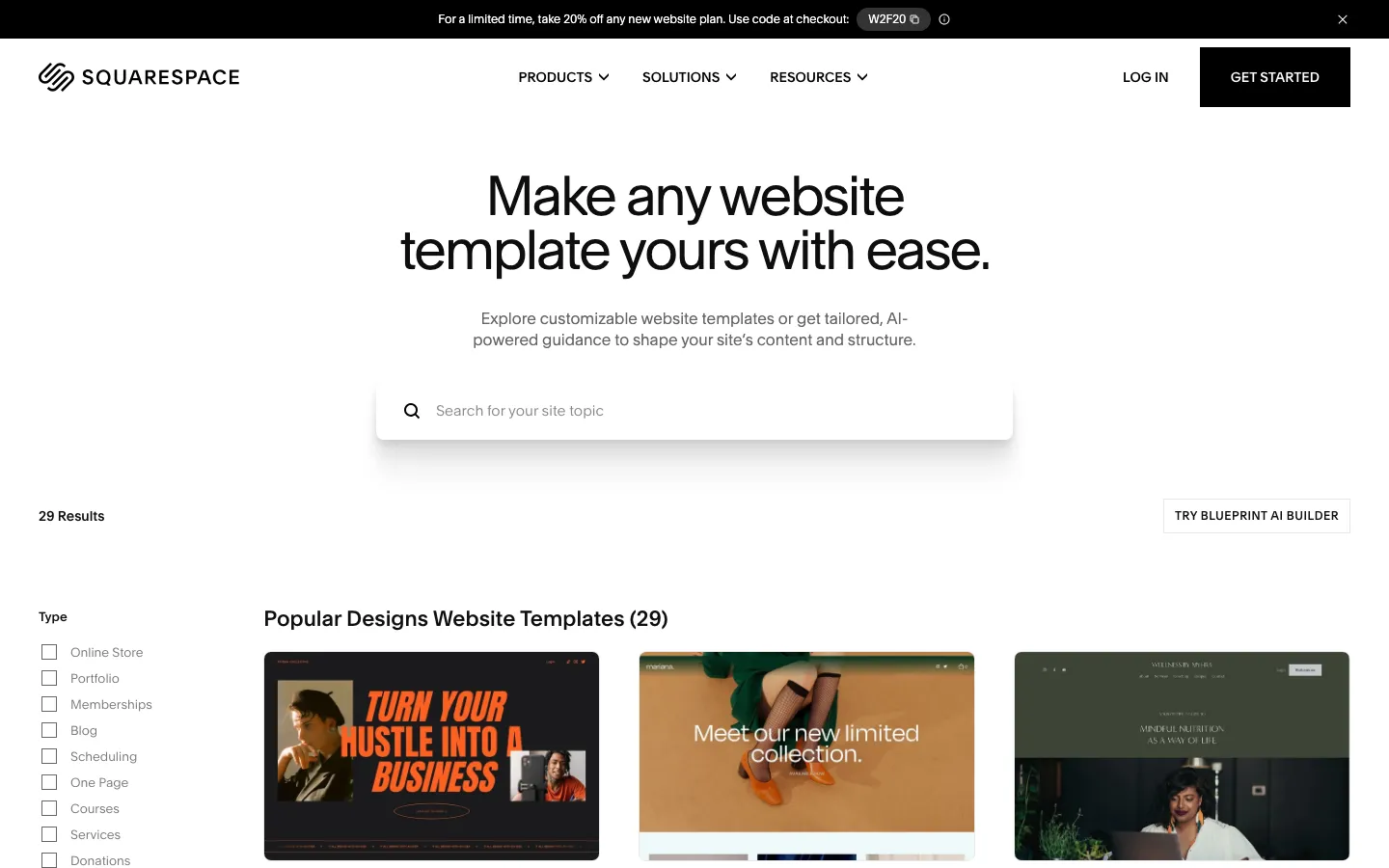 Screenshot reference for Squarespace Templates