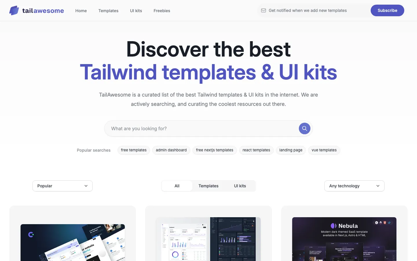 Screenshot reference for Tailwind Awesome Templates