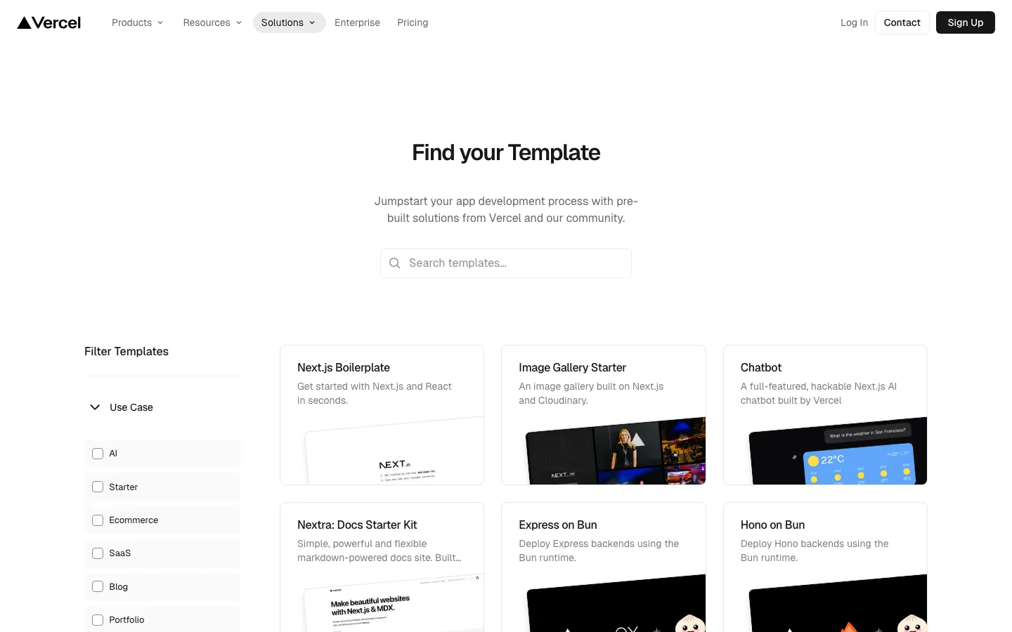 Screenshot reference for Vercel Templates