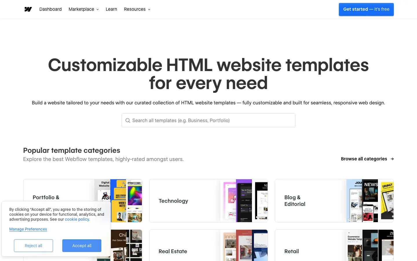 Screenshot reference for Webflow Templates