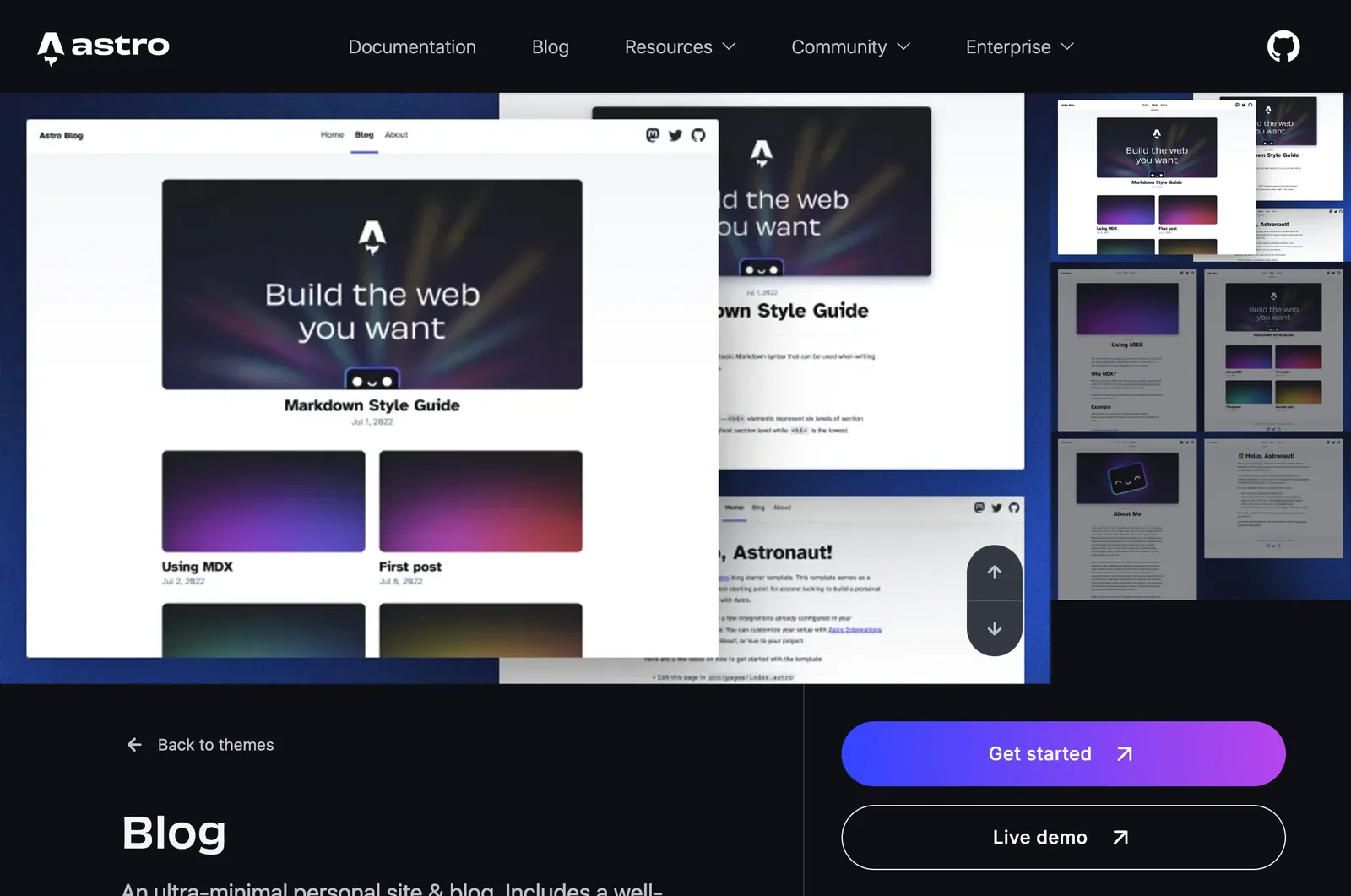 Screenshot reference for Astro (official) Blog theme