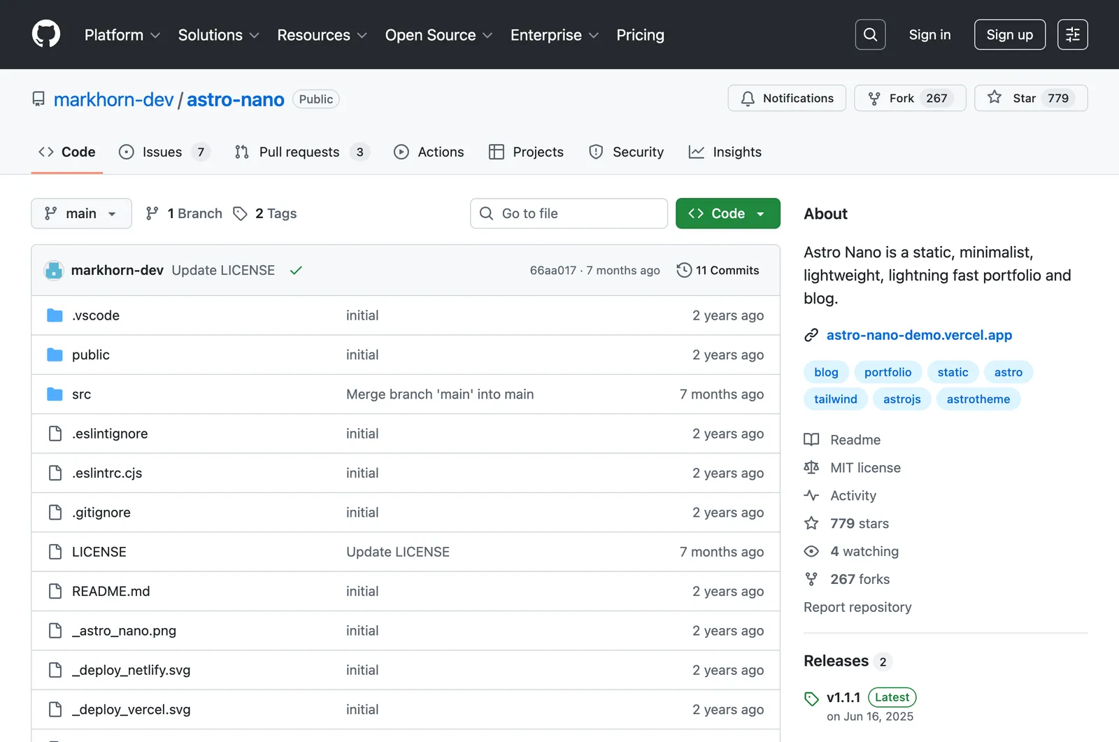 Screenshot reference for Astro Nano