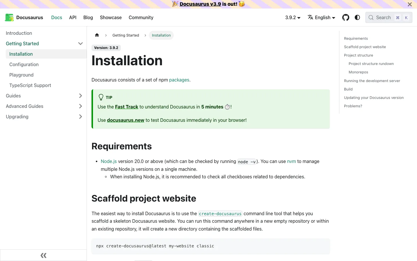 Screenshot reference for Docusaurus Classic Template