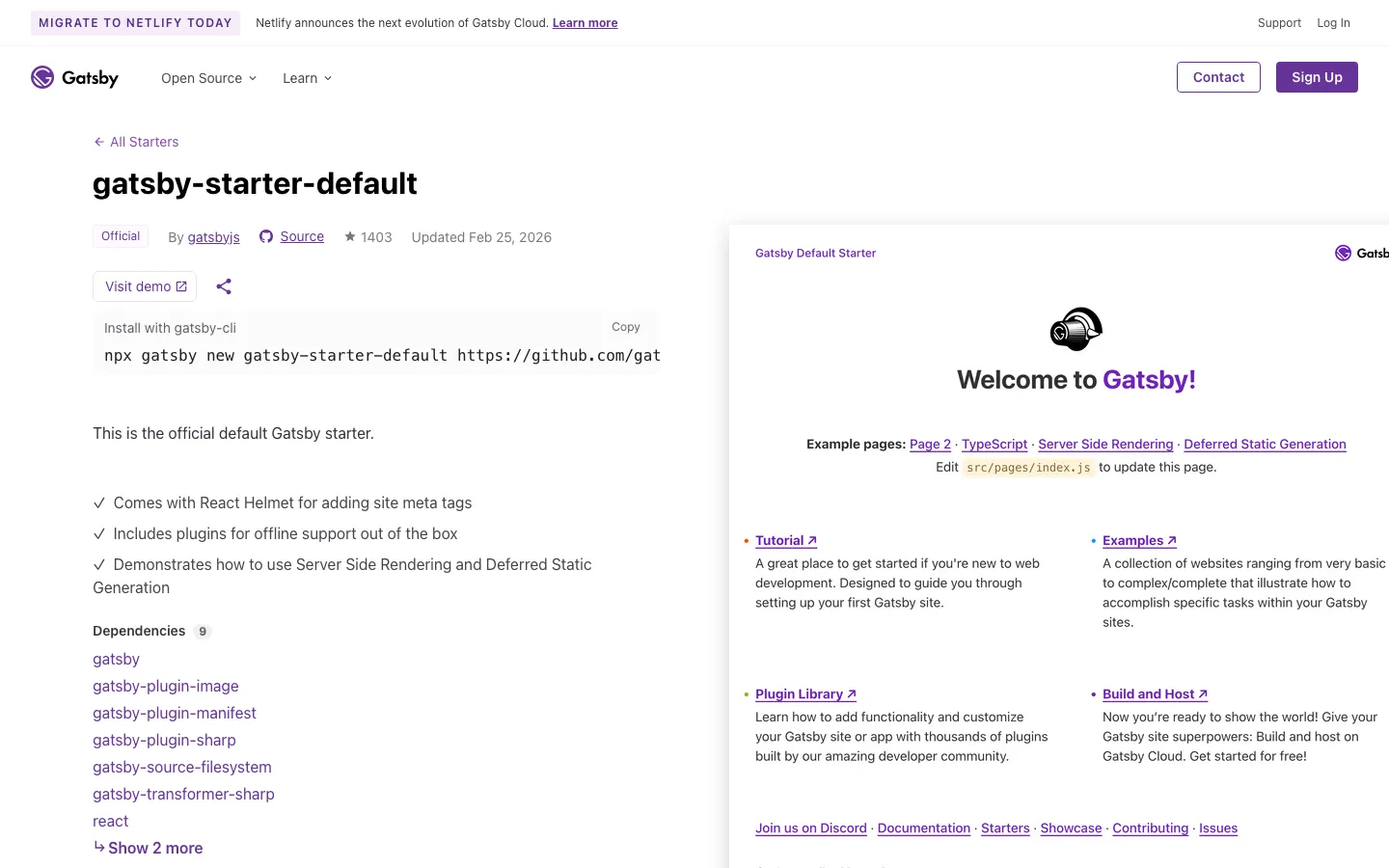 Screenshot reference for Gatsby Starter Default