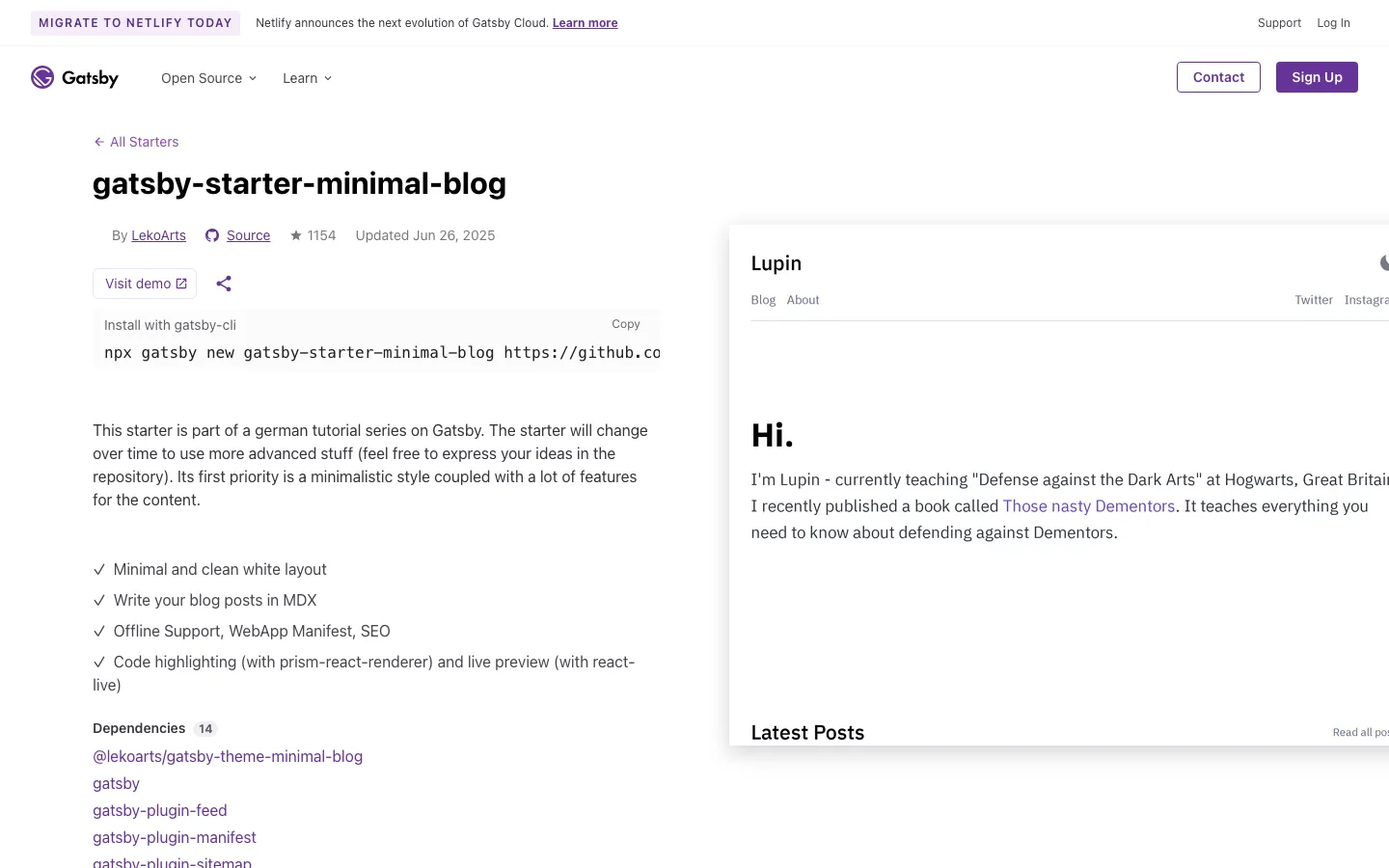 Screenshot reference for Gatsby Starter Minimal Blog