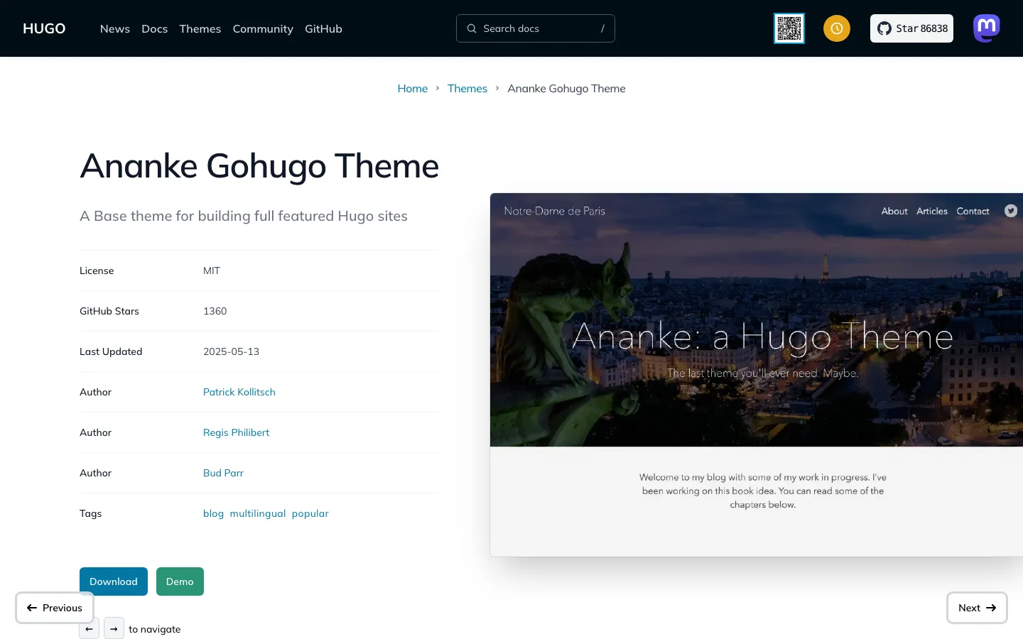 Screenshot reference for Hugo Ananke Theme