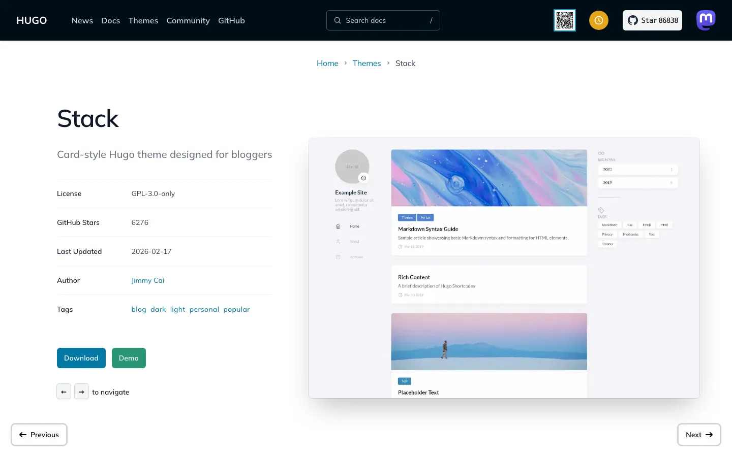 Screenshot reference for Hugo Theme Stack