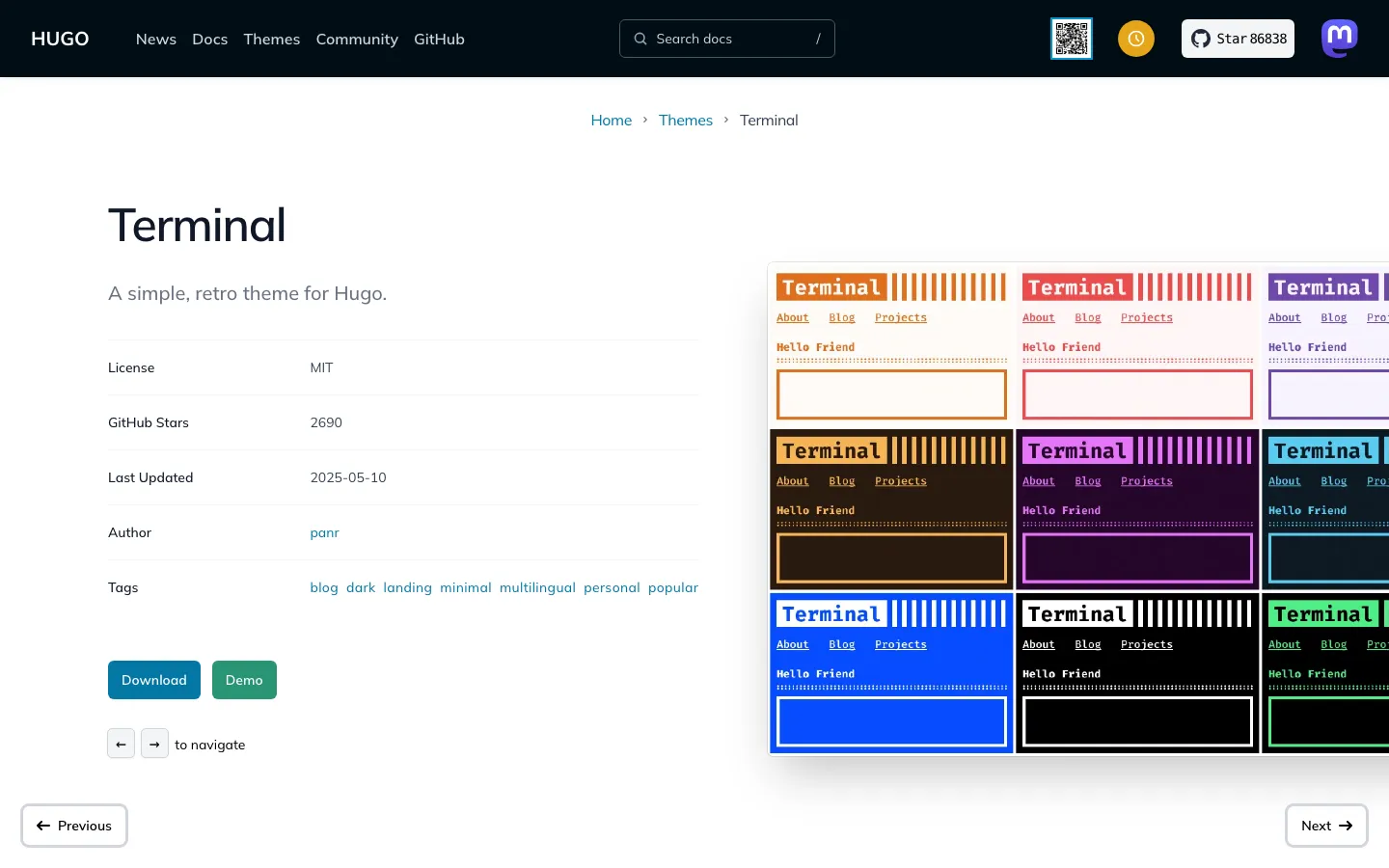 Screenshot reference for Hugo Terminal Theme