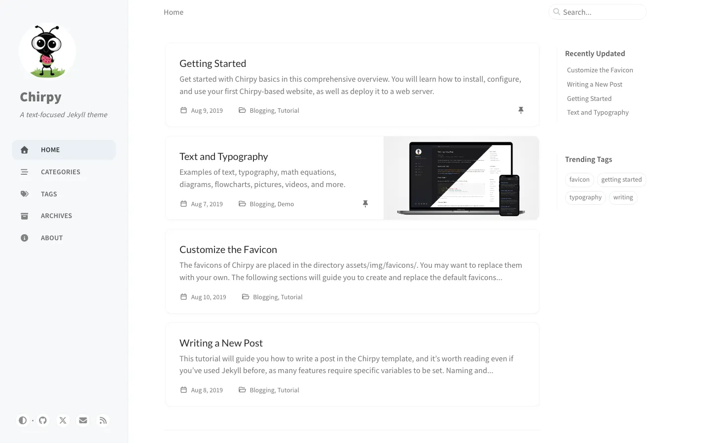 Screenshot reference for Jekyll Theme Chirpy