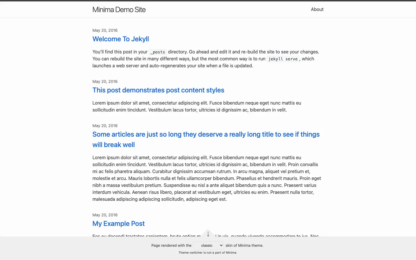 Screenshot reference for Jekyll Minima Theme