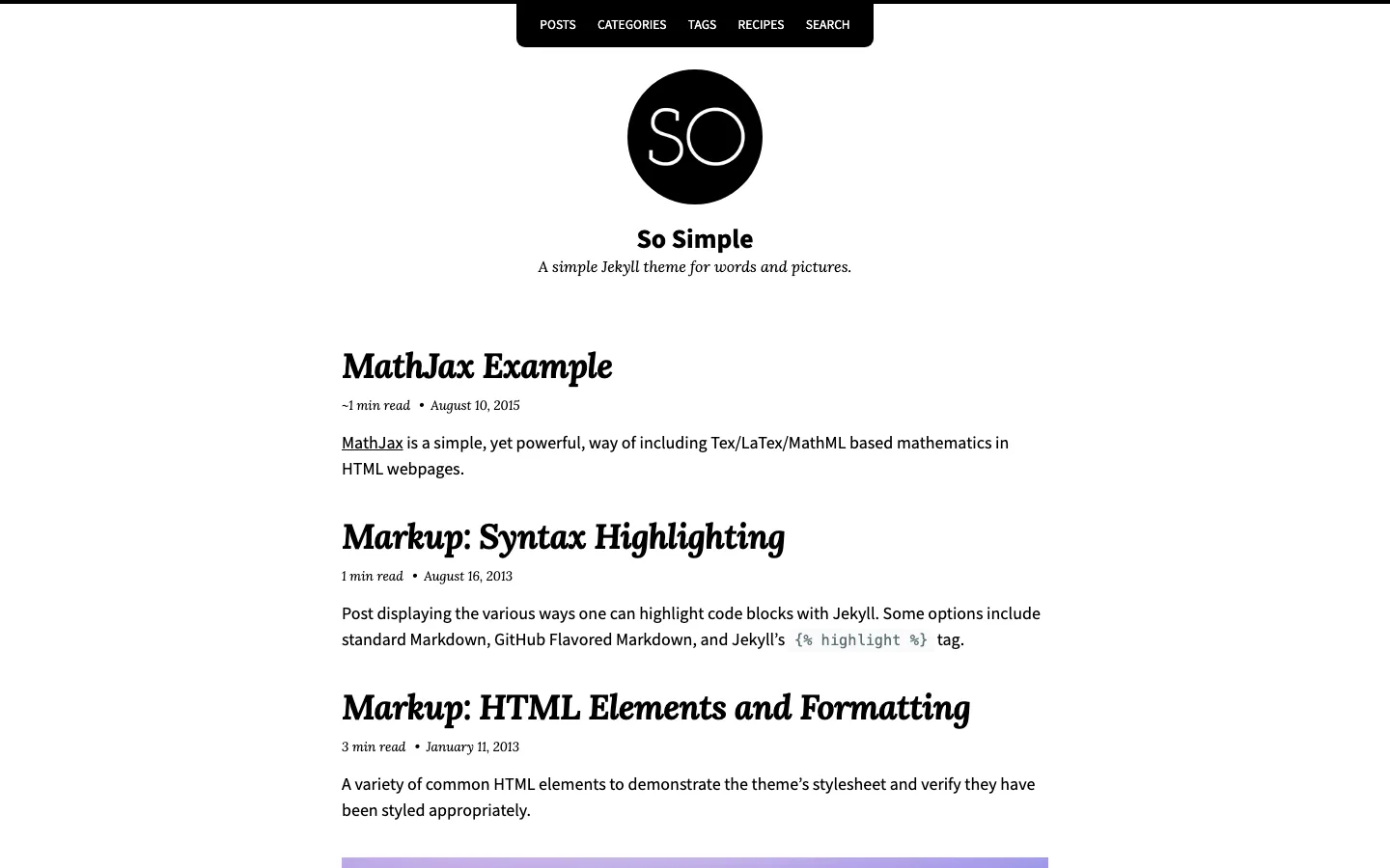 Screenshot reference for Jekyll So Simple Theme