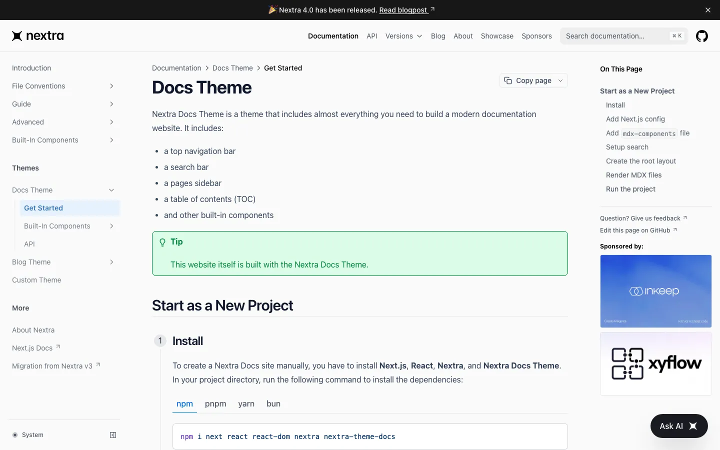 Screenshot reference for Nextra Docs Template