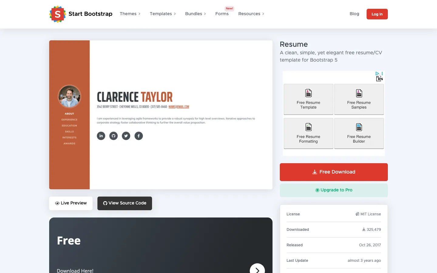 Screenshot reference for Start Bootstrap Resume