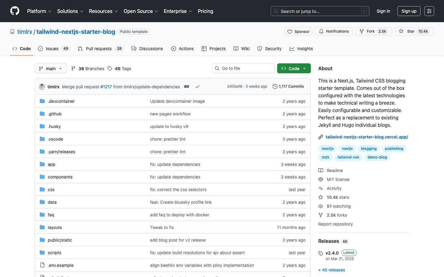 Screenshot reference for Tailwind Next.js Starter Blog