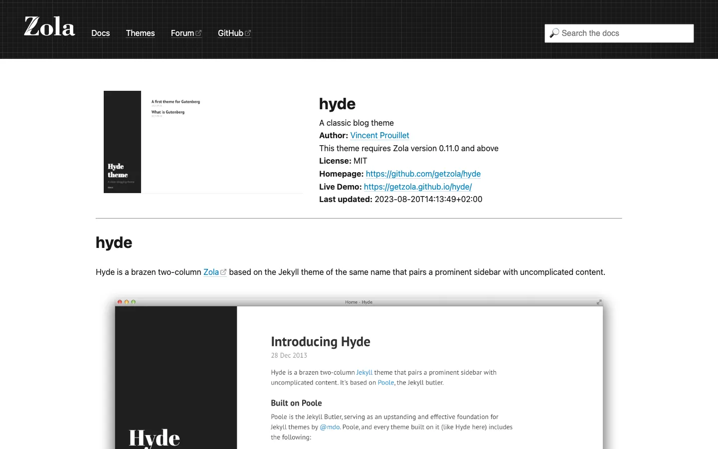 Screenshot reference for Zola Hyde Theme